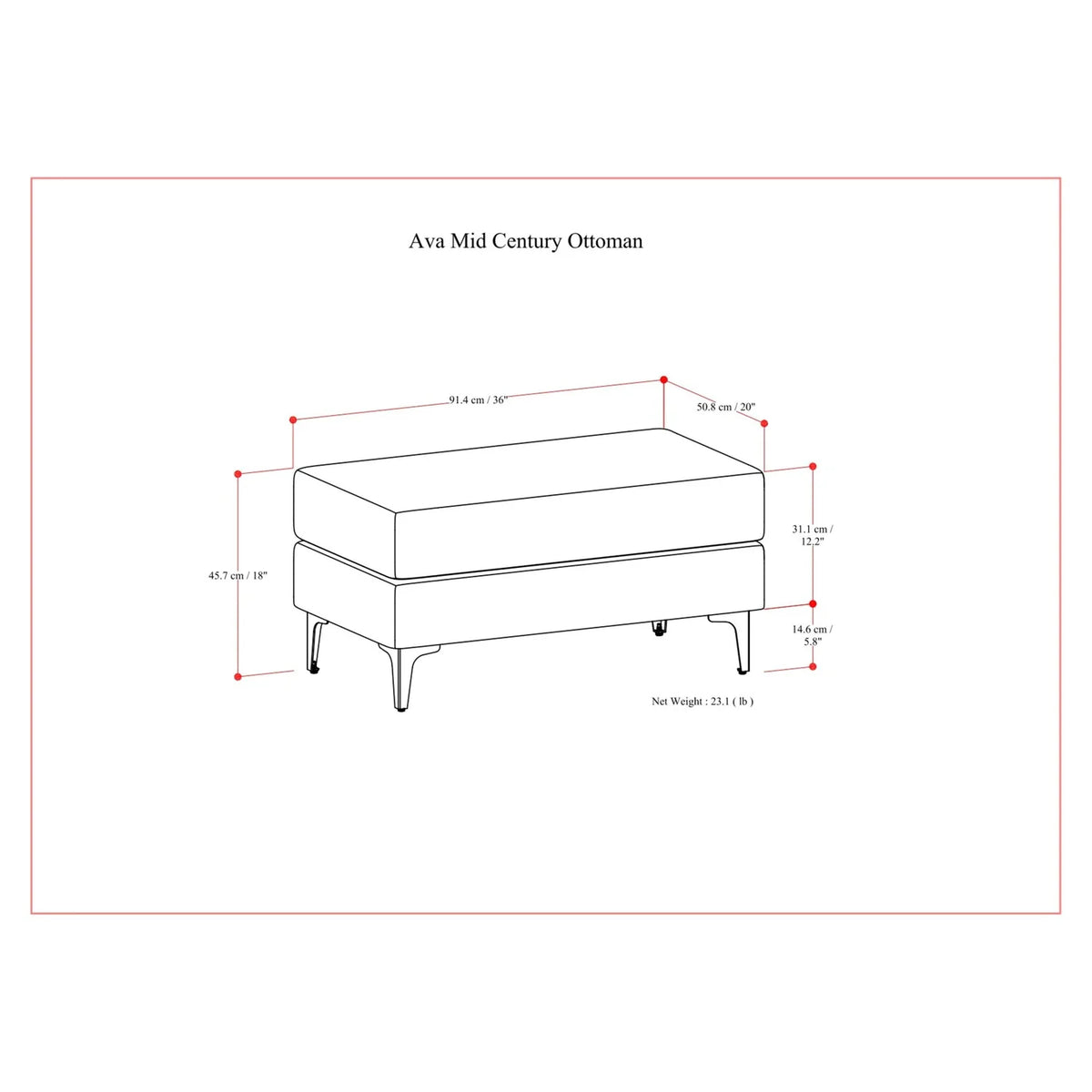 Ava Ottoman in Tightly Woven Performance Fabric F5577